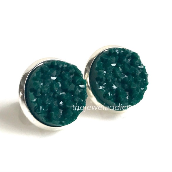 3 for $15 hunter green faux druzy studs - Picture 2 of 6
